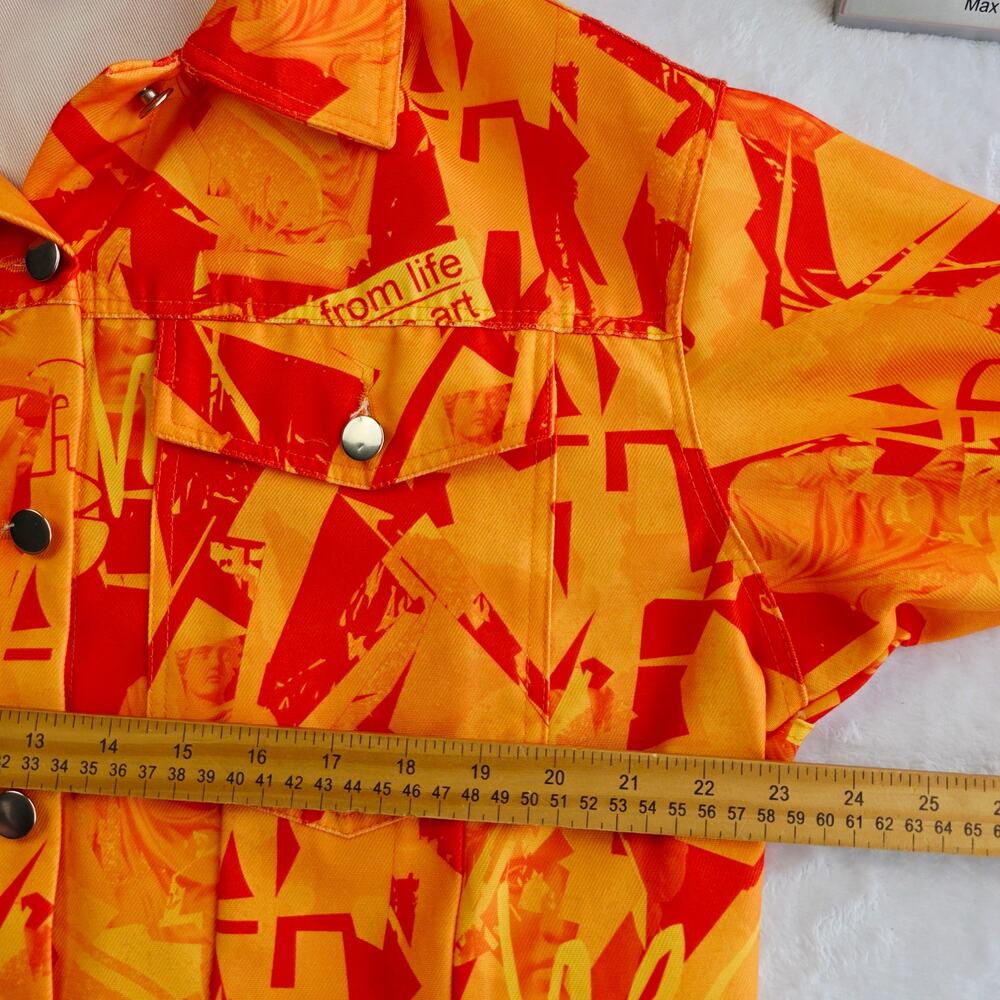 Artsy Graffiti Jacket Large Orange Art is Life Button Front Pop Streetwear Shein - Picture 13 of 14